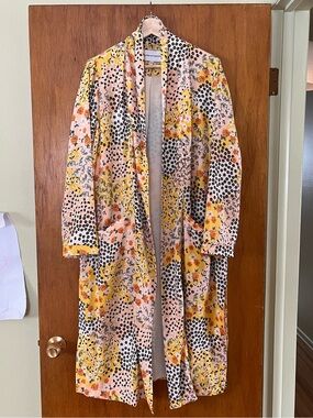 Anthropologie Peach & Yellow Floral Mix Kimono Duster (cupcakes & cashmere)